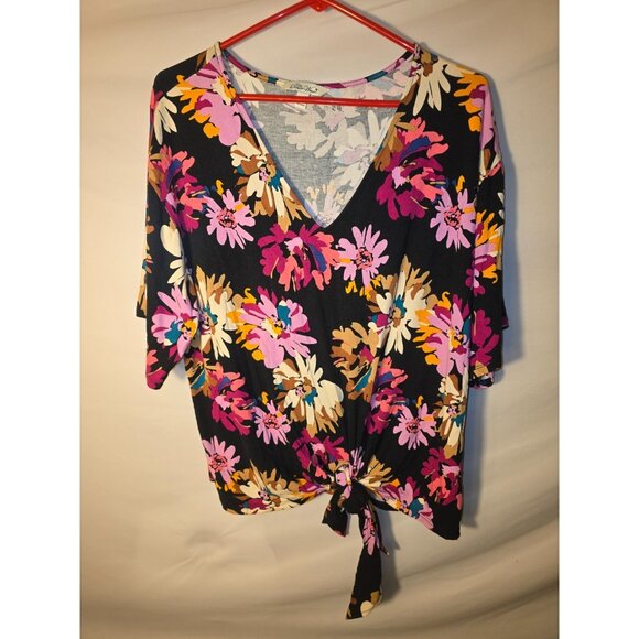 Pioneer Tops - The Pioneer Woman Floral Top Shirt Blouse Vneck Womens Size Large L Short Sleeve